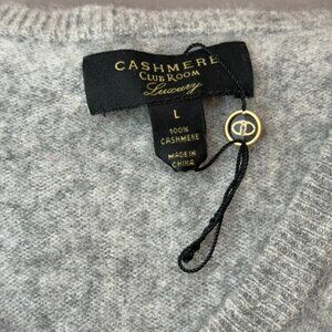 NWOT Charter Club Women's L 100% Cashmere Crewneck Slight V Neck Sweater Grey